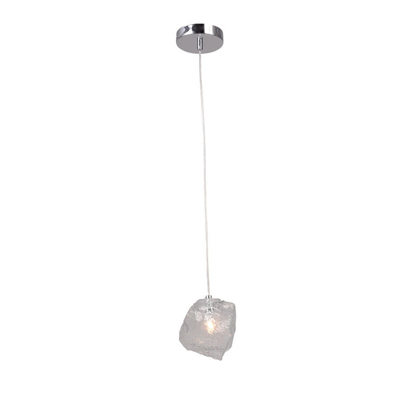 Distorted Glass Single Pendant Light with Hardware in Chrome by Bethel
