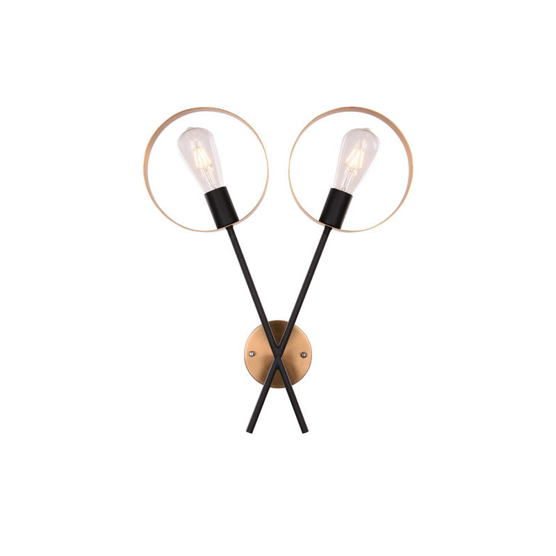 Two Light Black &amp; Gold Metal Frame Wall Sconce Size: L17.1" H20.9"