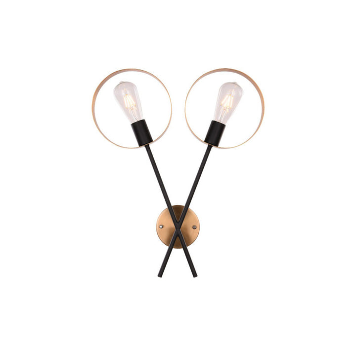 Two Light Black &amp; Gold Metal Frame Wall Sconce Size: L17.1" H20.9"