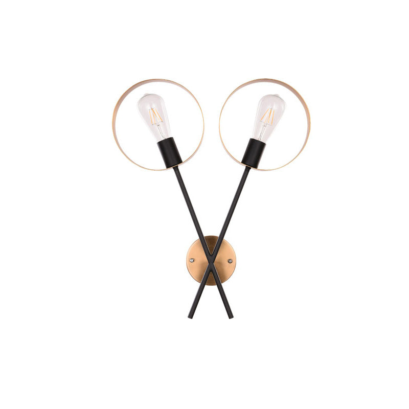 Two Light Black &amp; Gold Metal Frame Wall Sconce Size: L17.1" H20.9"