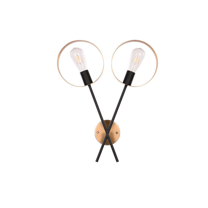 Two Light Black &amp; Gold Metal Frame Wall Sconce Size: L17.1" H20.9"