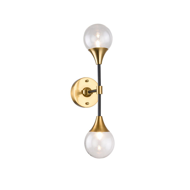 Black and Gold Frame Wall Sconce with Clear Glass Globe Shade by Bethel