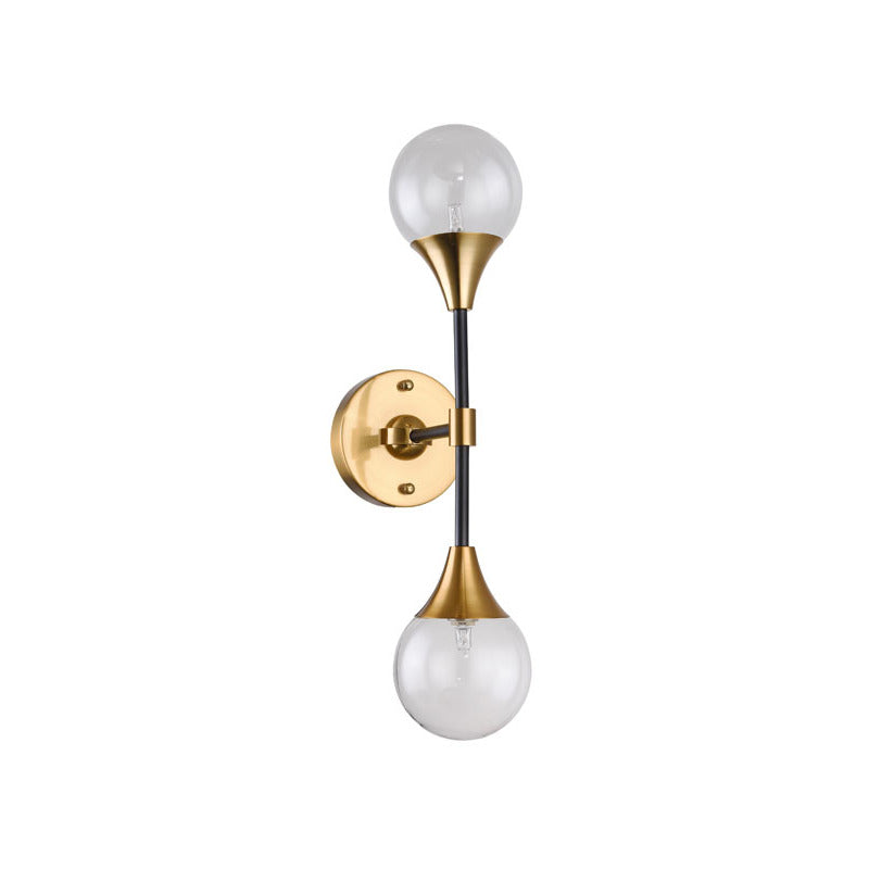 Black and Gold Frame Wall Sconce with Clear Glass Globe Shade by Bethel - view 2