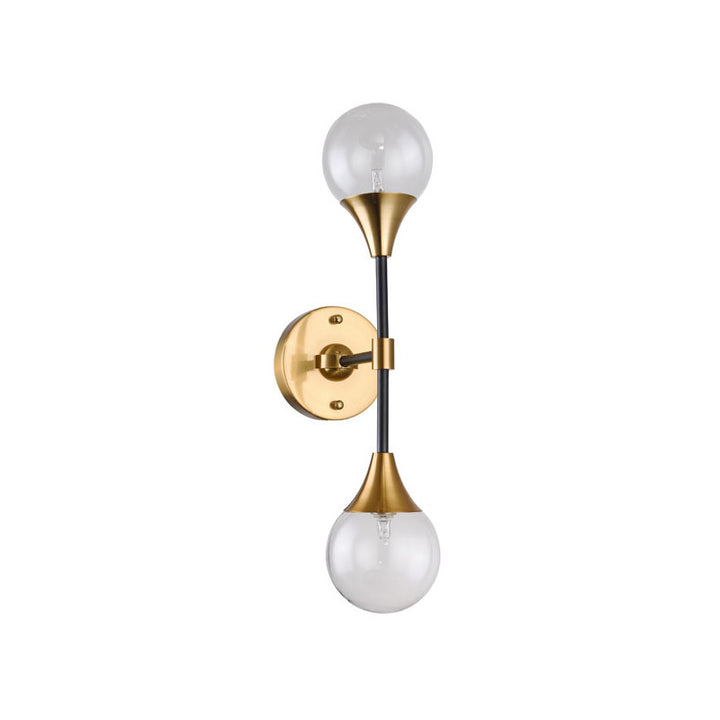 Black and Gold Frame Wall Sconce with Clear Glass Globe Shade by Bethel - view 2