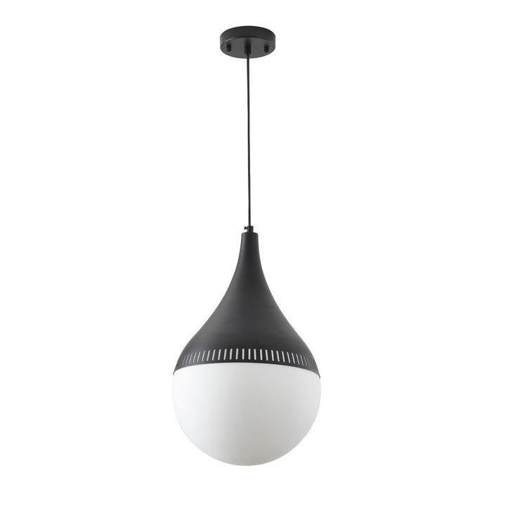 Metal Frame Single Pendant Light with Milk Glass Shade by Bethel - view 2