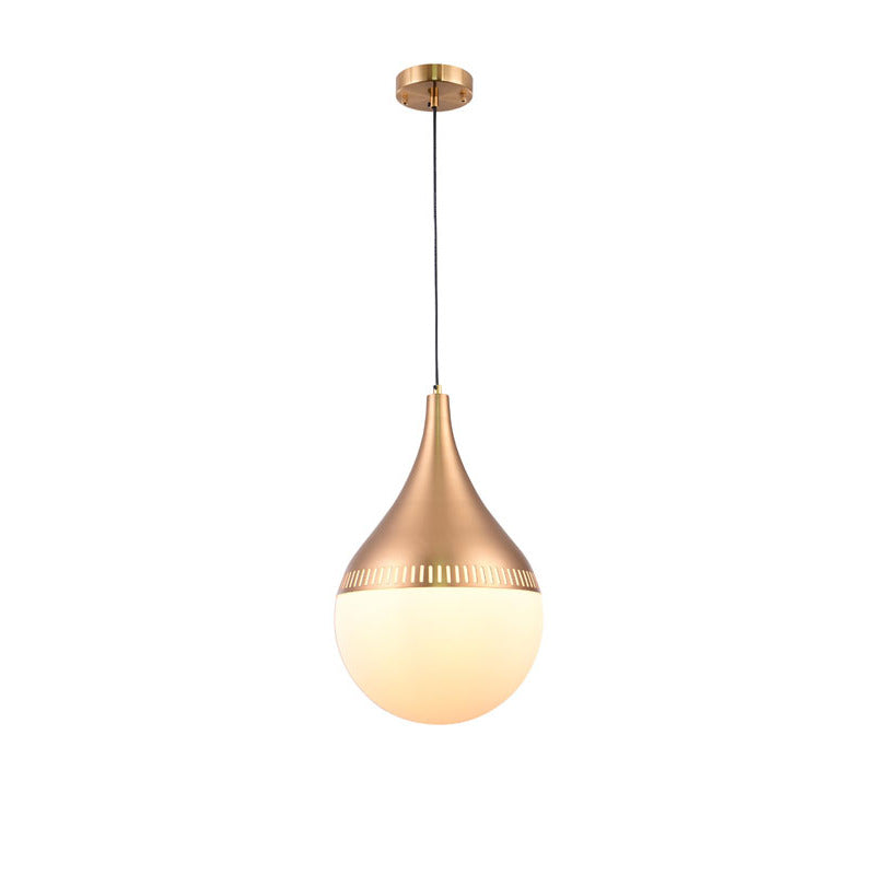 Metal Frame Single Pendant Light with Milk Glass Shade in Gold by Bethel