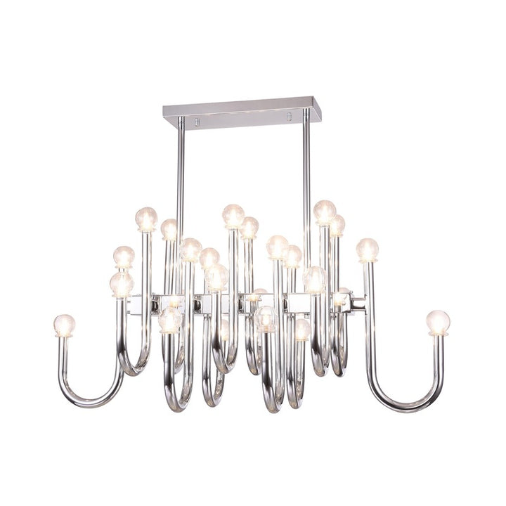 Arched Arm Ceiling Fixture with Clear Glass Shades in Chrome by Bethel
