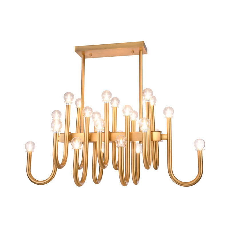 Arched Arm Ceiling Fixture with Clear Glass Shades in Gold by Bethel