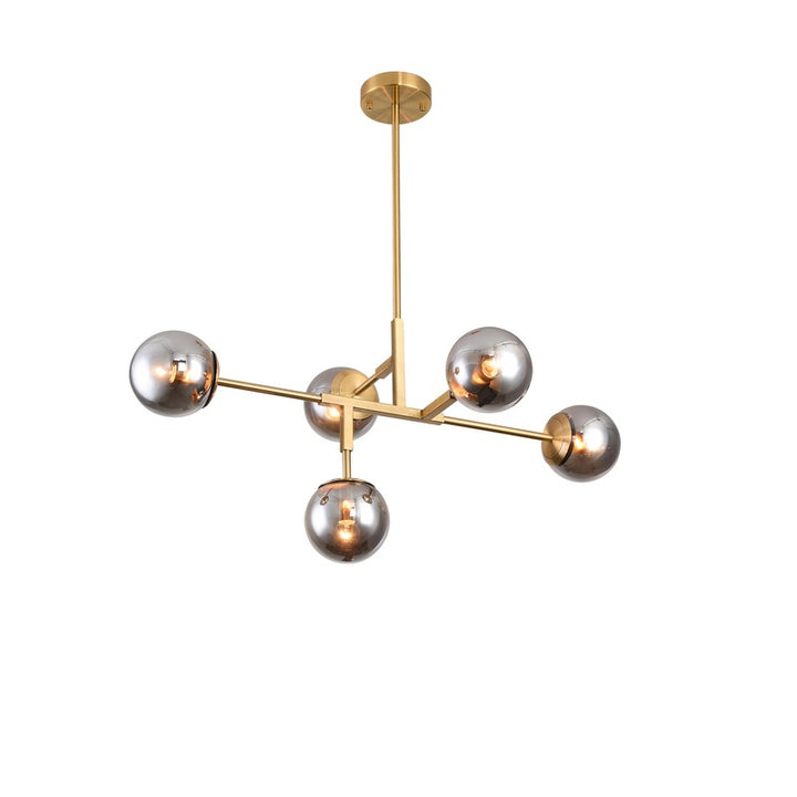 Gold Metal Frame Ceiling Fixture with Smoke Glass Shades by Bethel