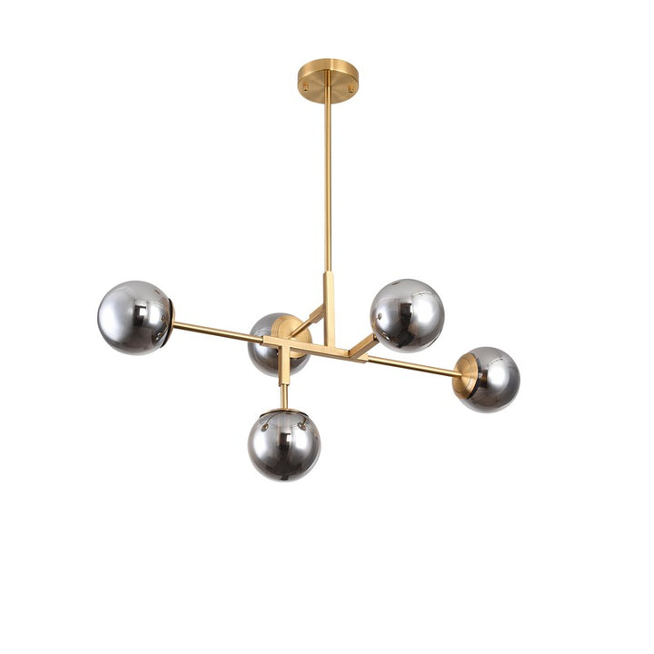 Gold Metal Frame Ceiling Fixture with Smoke Glass Shades by Bethel - view 2