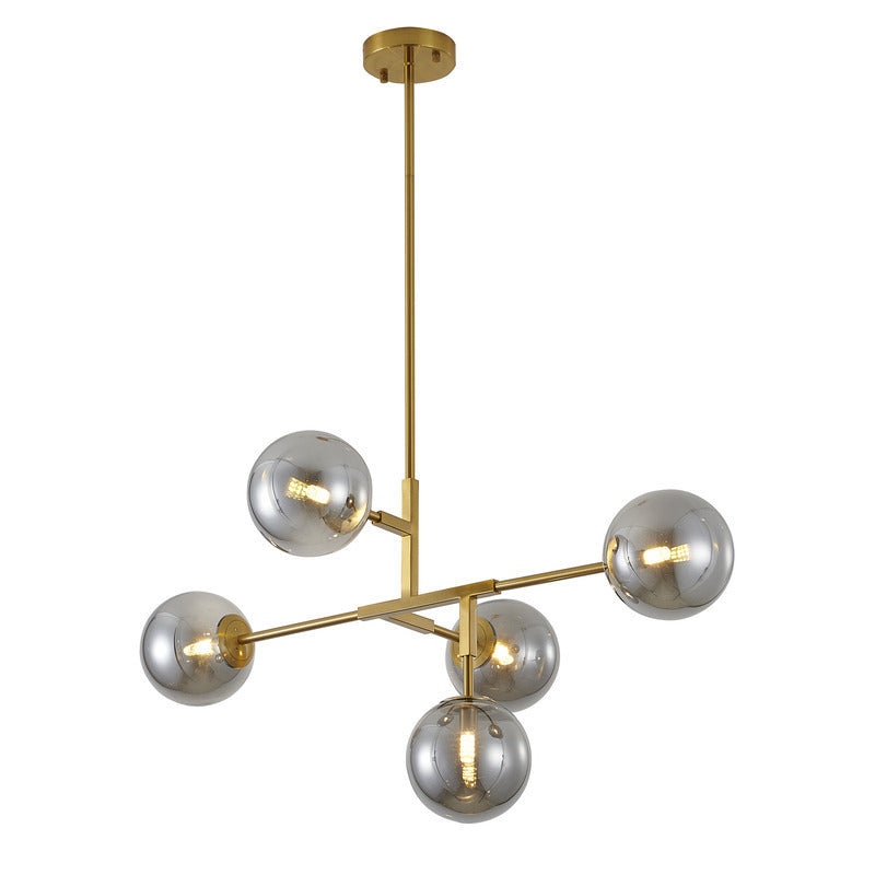 Gold Metal Frame Ceiling Fixture with Smoke Glass Shades by Bethel - view 4