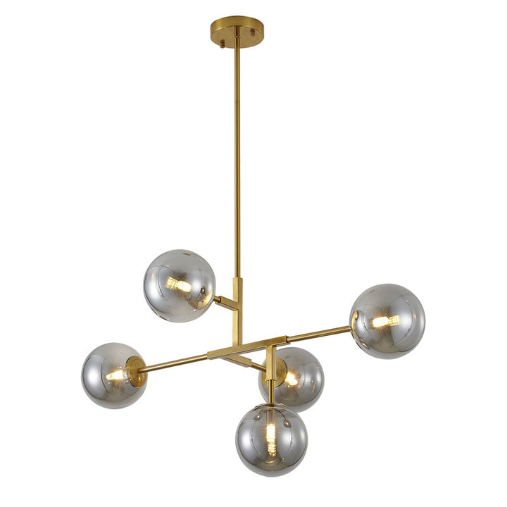 Gold Metal Frame Ceiling Fixture with Smoke Glass Shades by Bethel - view 4