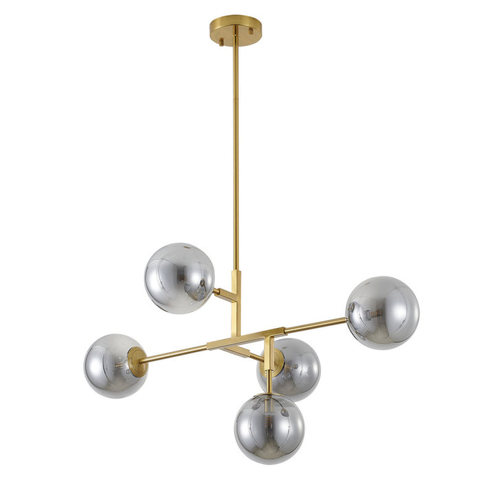 Gold Metal Frame Ceiling Fixture with Smoke Glass Shades by Bethel - view 5