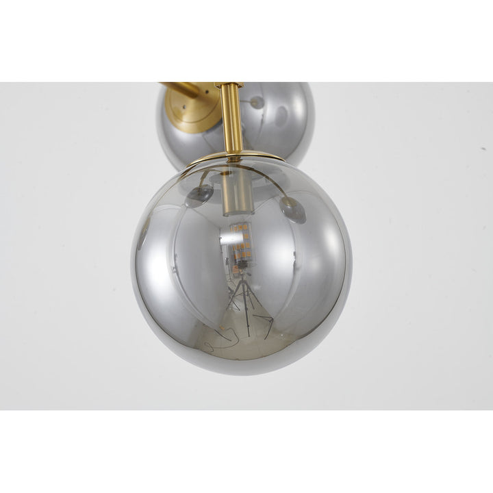Gold Metal Frame Ceiling Fixture with Smoke Glass Shades by Bethel - view 8