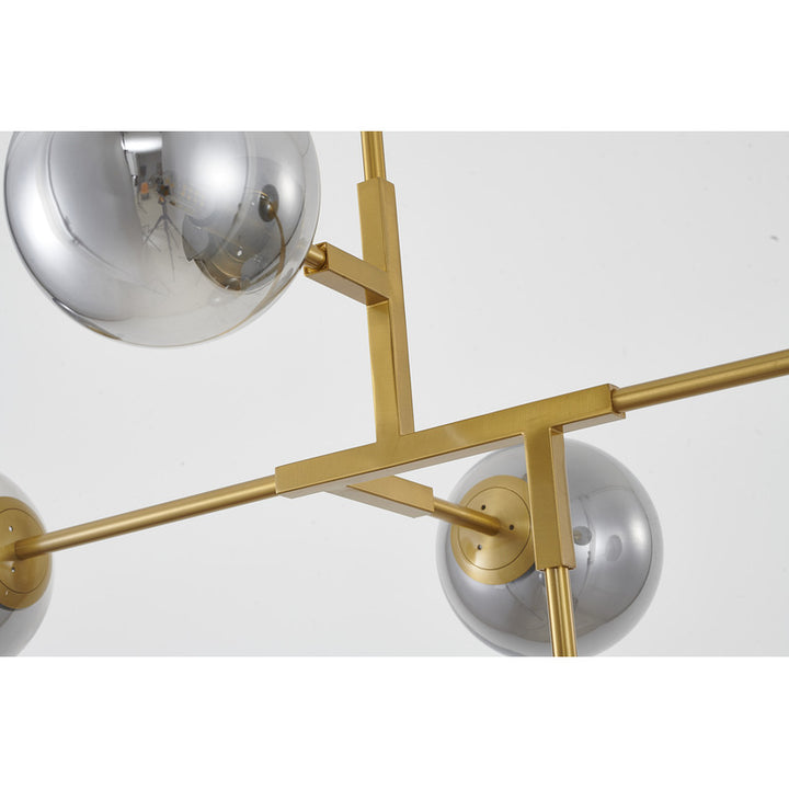 Gold Metal Frame Ceiling Fixture with Smoke Glass Shades by Bethel - view 10