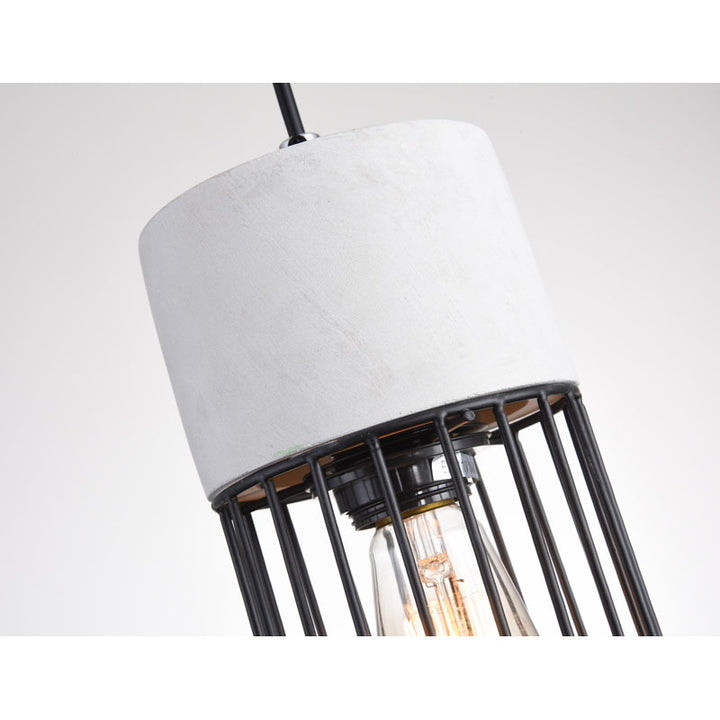Light Grey Cement Frame Single Pendant Light with Black Metal Cage Shade by Bethel - view 3