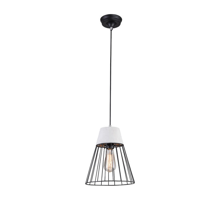 Light Grey Cement Single Pendant Light with Black Metal Cage Shade by Bethel