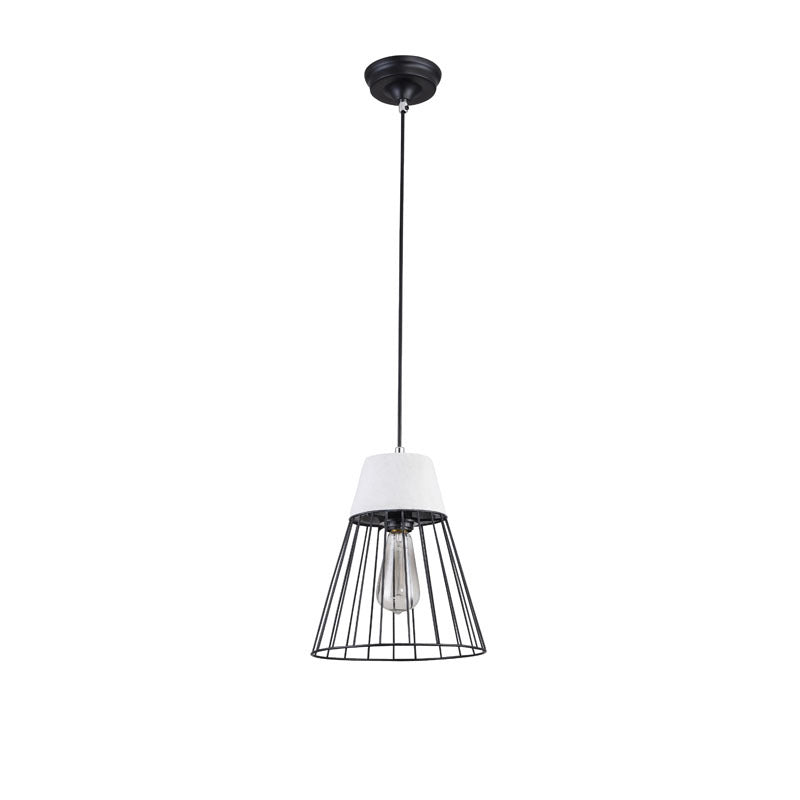Light Grey Cement Single Pendant Light with Black Metal Cage Shade by Bethel - view 2