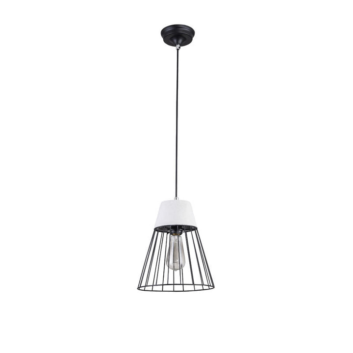 Light Grey Cement Single Pendant Light with Black Metal Cage Shade by Bethel - view 2