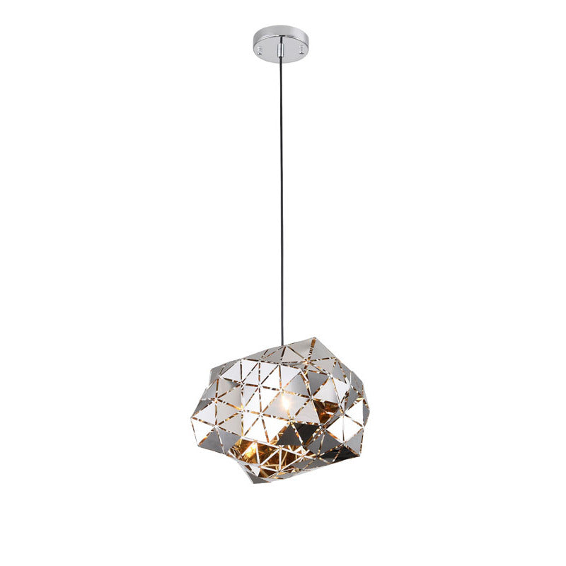 Single Pendant Chrome Metal Orb Frame Light by Bethel