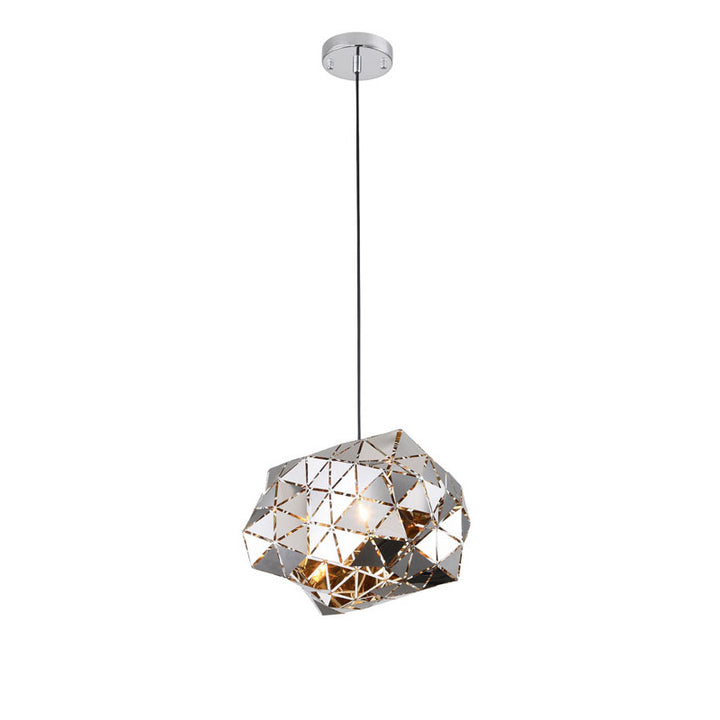 Single Pendant Chrome Metal Orb Frame Light by Bethel