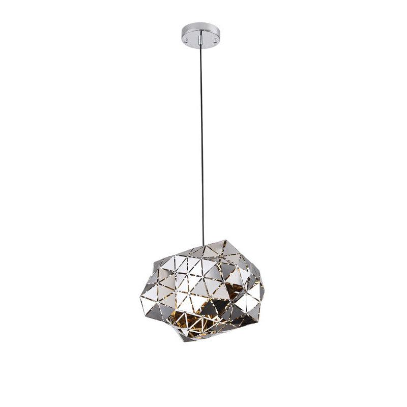 Single Pendant Chrome Metal Orb Frame Light by Bethel - view 2