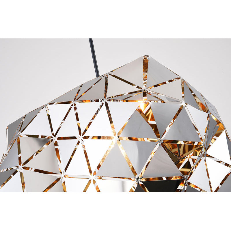 Single Pendant Chrome Metal Orb Frame Light by Bethel - view 3