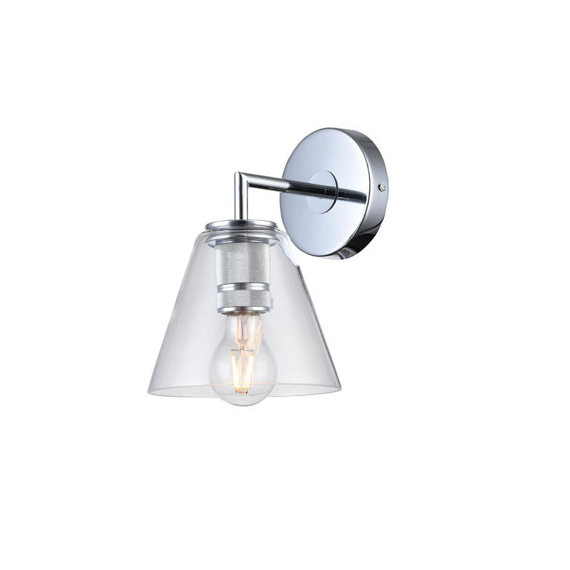 Chrome Metal Frame Wall Sconce with Clear Glass Cone Shade by Bethel