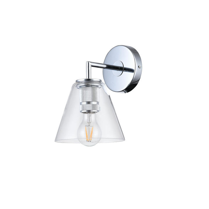 Chrome Metal Frame Wall Sconce with Clear Glass Cone Shade by Bethel - view 2
