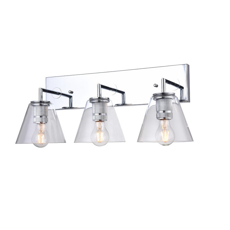 Chrome Frame Three Light Wall Sconce with Clear Glass Cone Shades by Bethel