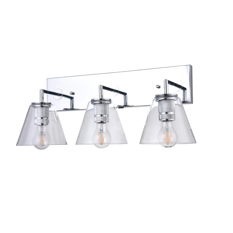 Chrome Frame Three Light Wall Sconce with Clear Glass Cone Shades by Bethel - view 2
