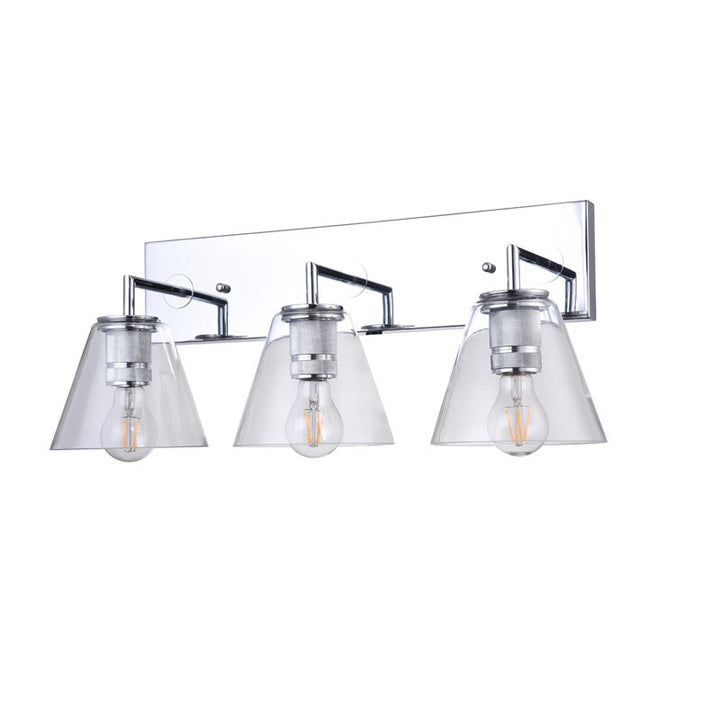 Chrome Frame Three Light Wall Sconce with Clear Glass Cone Shades by Bethel - view 2