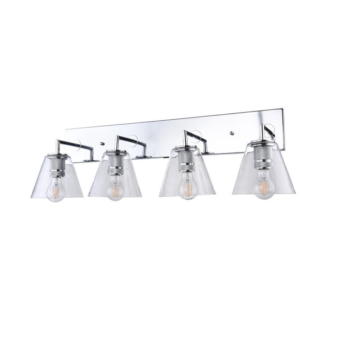 Chrome Frame Four Light Wall Sconce with Clear Glass Cone Shades by Bethel - view 2