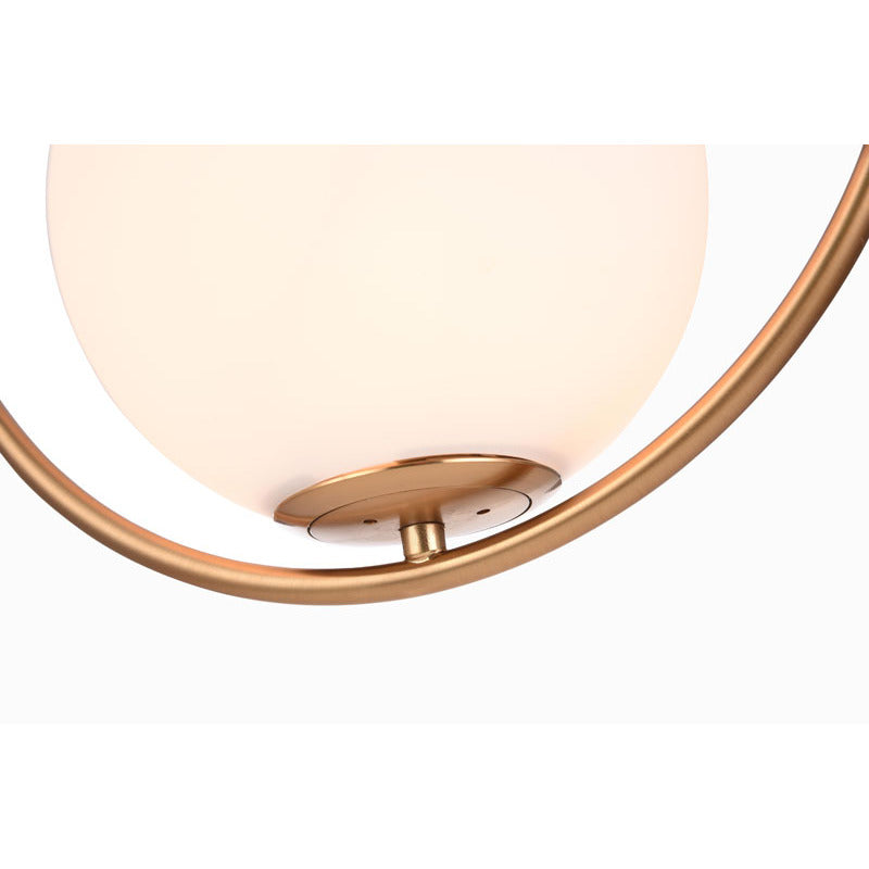 Gold Round Frame Single Pendant Light with Milk White Glass Shade by Bethel - view 3