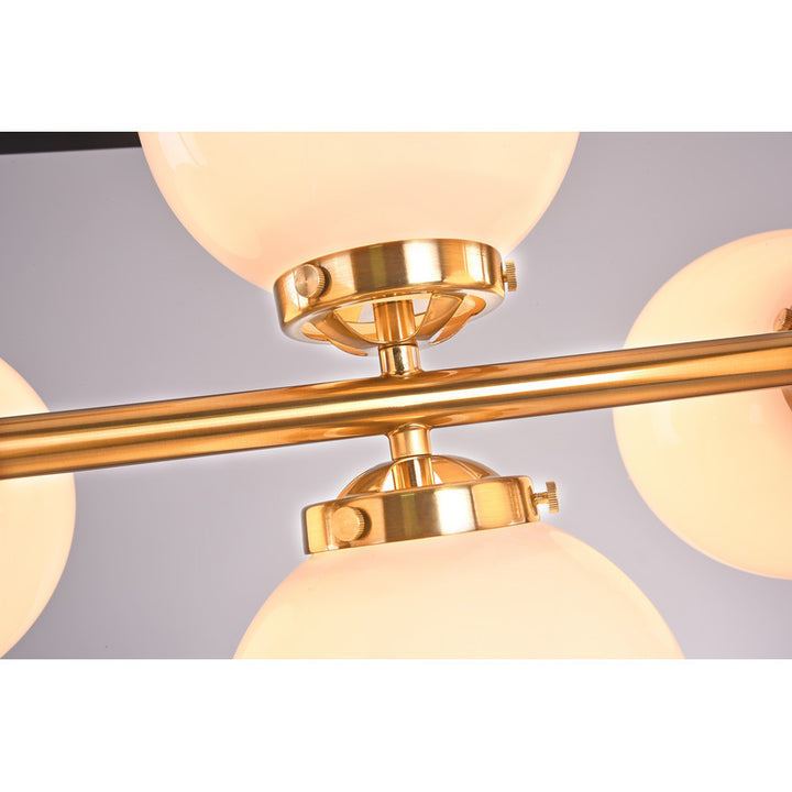 Black Rectangular Cage Frame Ceiling Fixture with Gold Hardware &amp; White Glass