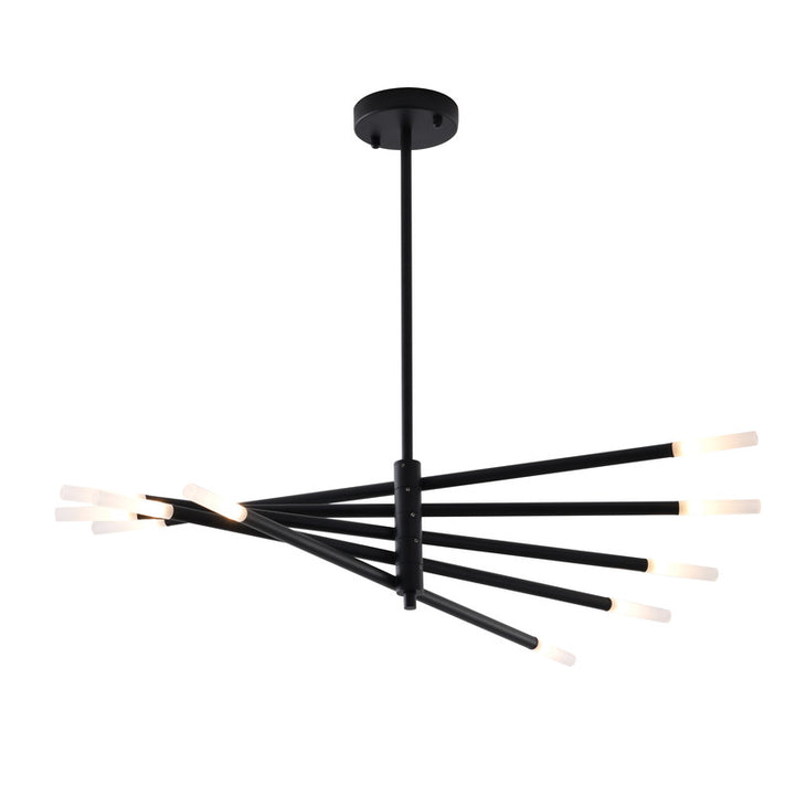 Frame Match Stick Arm Chandelier with Frosted Glass Shades in Black by Bethel