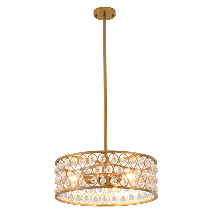 Gold Metal Framed Chandelier with Clear Crystal Hanging Drops by Bethel