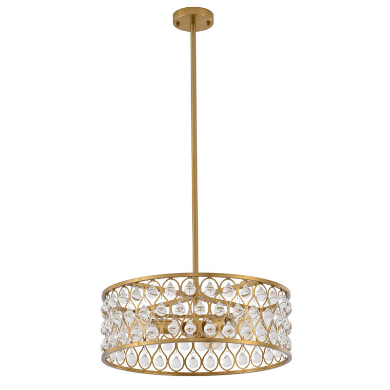 Gold Metal Framed Chandelier with Clear Crystal Hanging Drops by Bethel - view 2