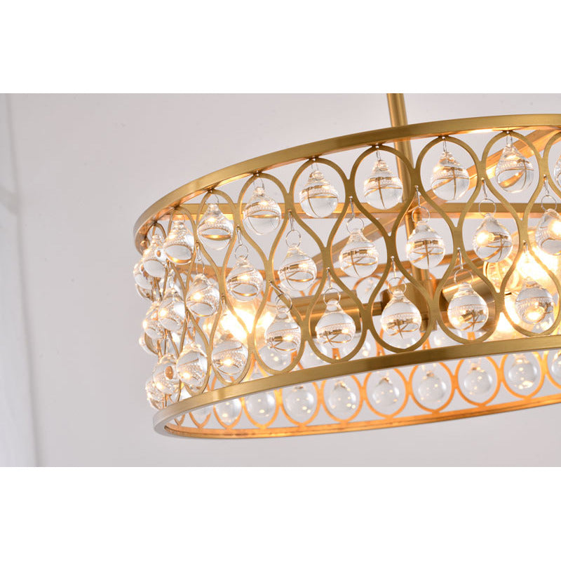 Gold Metal Framed Chandelier with Clear Crystal Hanging Drops by Bethel - view 3