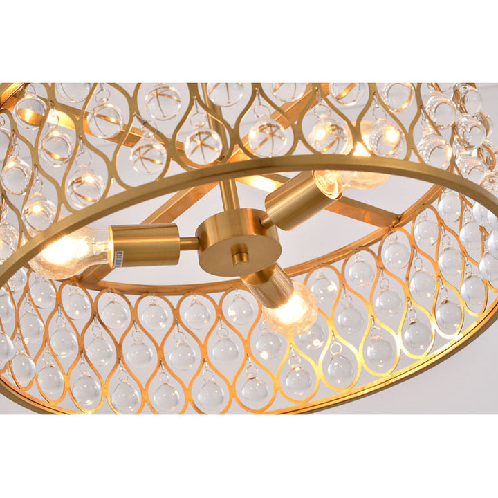 Gold Metal Framed Chandelier with Clear Crystal Hanging Drops by Bethel - view 5