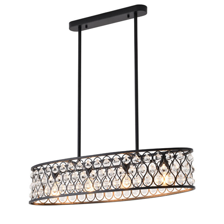 Oval Framed Chandelier with Clear Crystal Hanging Drops in Black by Bethel