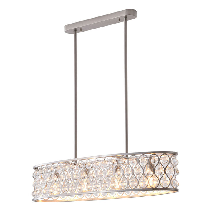 Oval Framed Chandelier with Clear Crystal Hanging Drops in Satin Nickel by Bethel