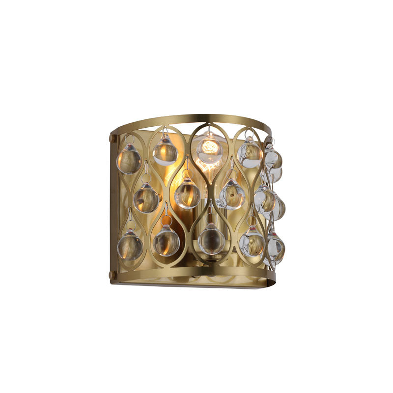 Gold Frame Wall Sconce with Clear Hanging Crystals by Bethel