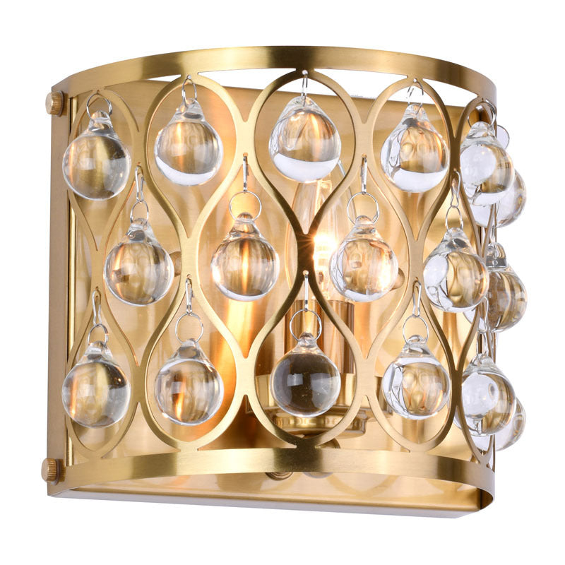 Gold Frame Wall Sconce with Clear Hanging Crystals by Bethel - view 3
