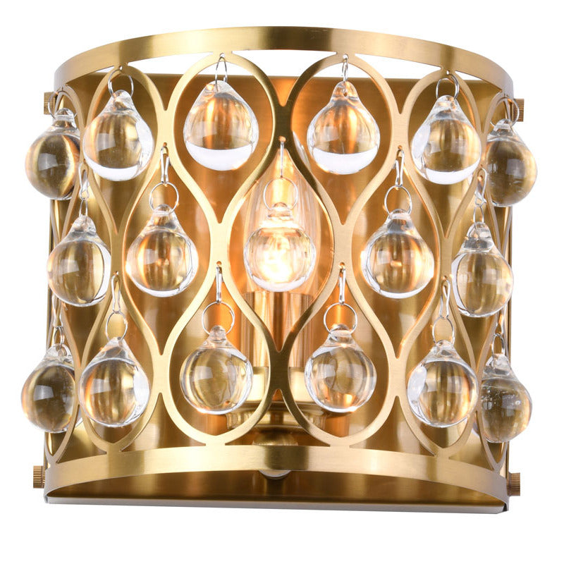 Gold Frame Wall Sconce with Clear Hanging Crystals by Bethel - view 5