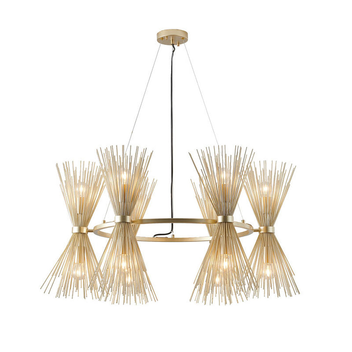 Round Gold Iron Frame Chandelier with Spiked Cone Shades by Bethel