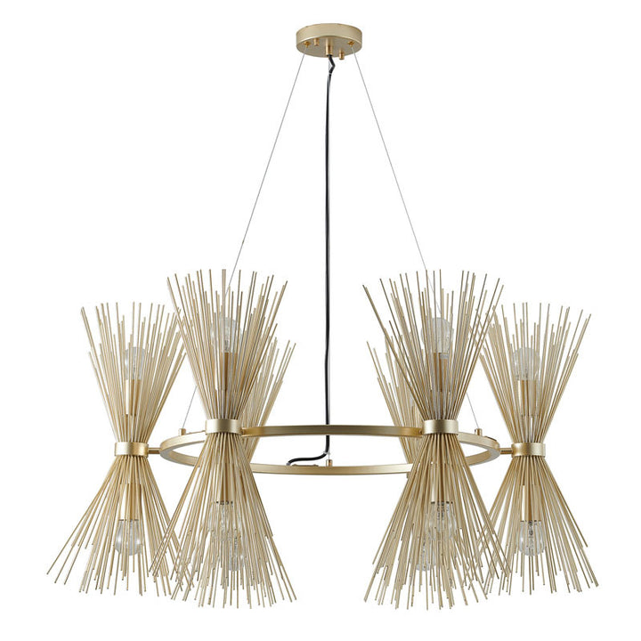 Round Gold Iron Frame Chandelier with Spiked Cone Shades by Bethel - view 2