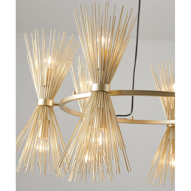 Round Gold Iron Frame Chandelier with Spiked Cone Shades by Bethel - view 3