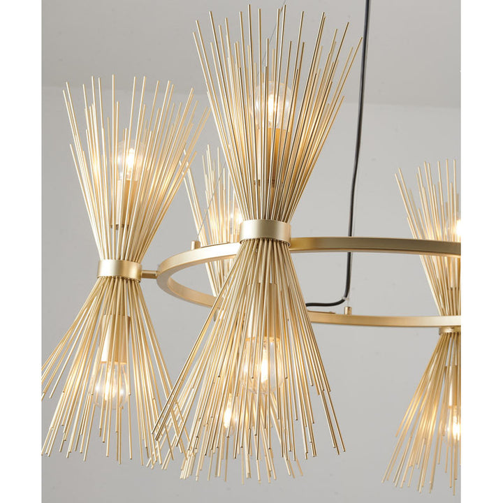 Round Gold Iron Frame Chandelier with Spiked Cone Shades by Bethel - view 3
