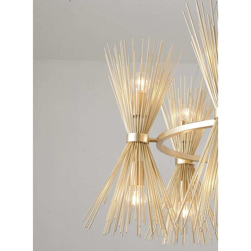 Round Gold Iron Frame Chandelier with Spiked Cone Shades by Bethel - view 4